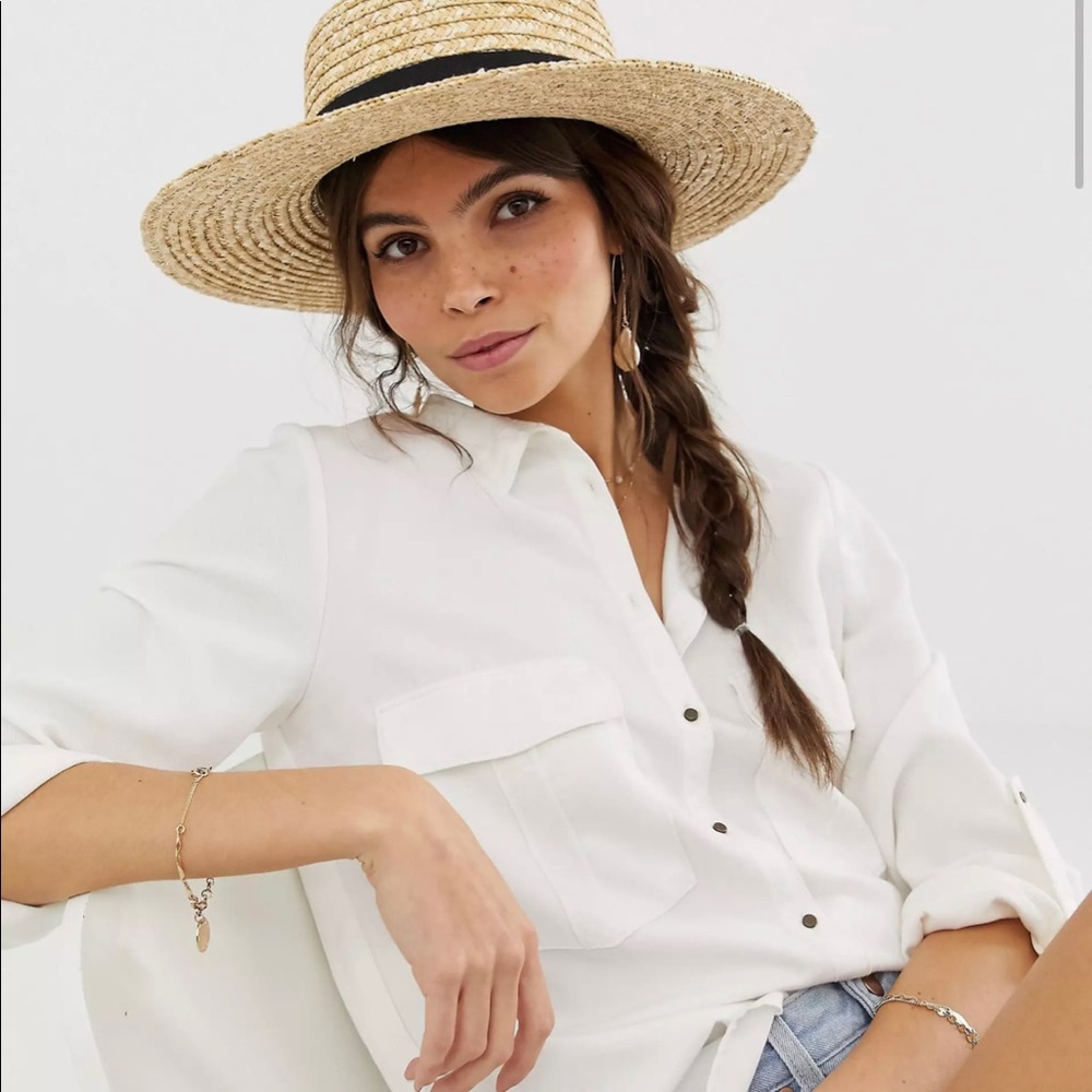 ASOS Straw Boater Hat with Black Band